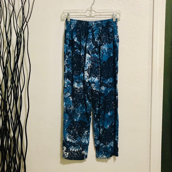 Blue Hand Fan Print Rayon Pants Size Small - Picture 2 of 2